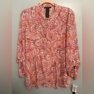 Pink / orange  Paisley V-Neck Blouse. Size XL